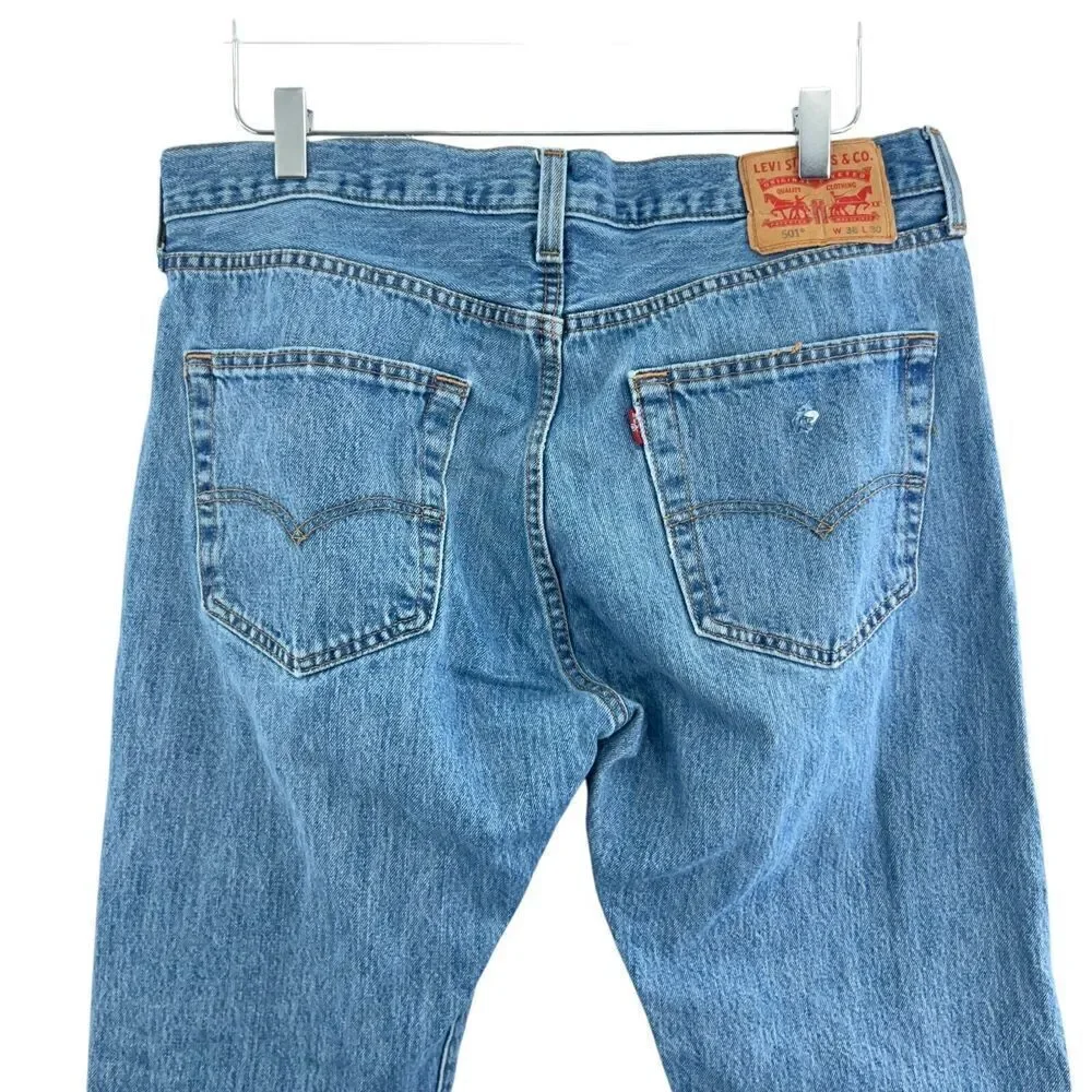 Levis 501 Jeans Men 36 / 30 Original Fit Straight Button Fly Cotton Denim Blue